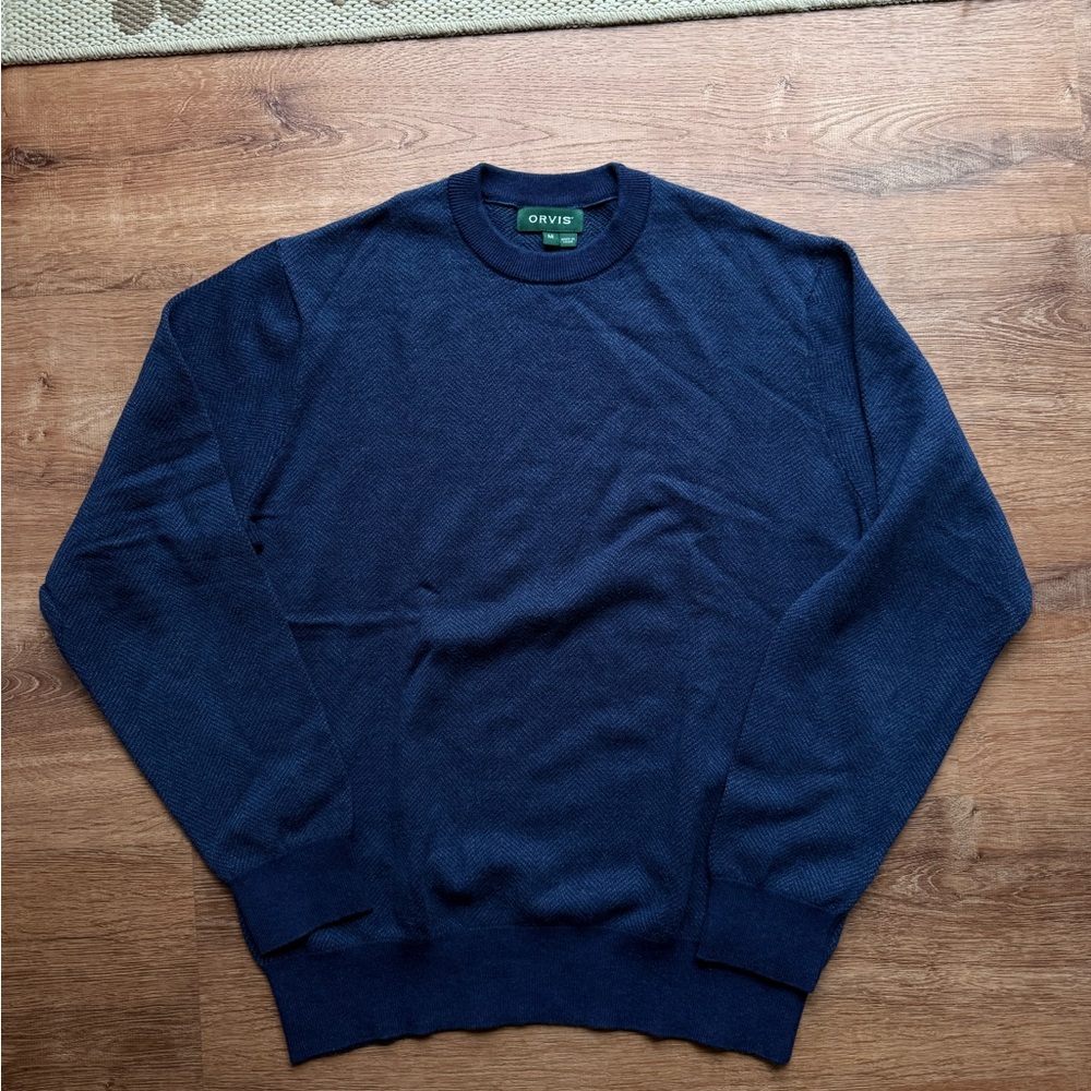 Orvis Men's Dark Navy cotton/silk/cashmere blend Crewneck Sweater